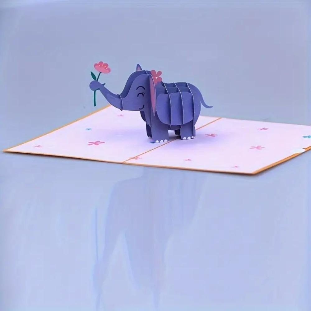 Cute Elephant Greeting Card Paper Blessing Card Postcard 3D Pop Up Greeting Card  Valentine's Day