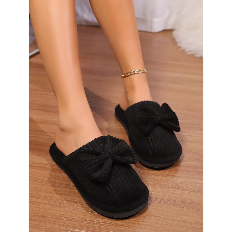 Cotton Slippers Autumn Winter Couple Bow Cotton Slippers Home Indoor Warm Cotton Slippers for Men and Women.