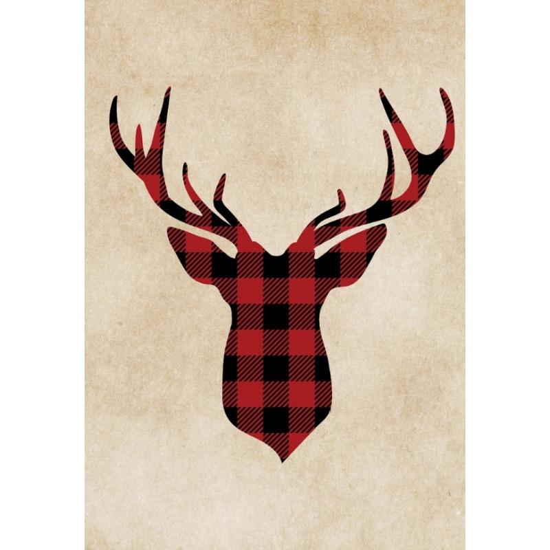 Vintage Joy Christmas Holiday Deer Red Plaid Style Art Poster Canvas Painting Wall Prints Picture for Living Room Home Deco