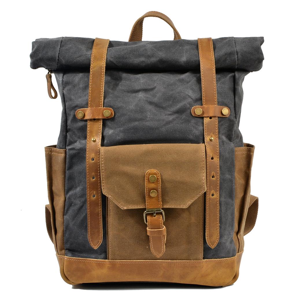 Luksusowe płócienne plecaki w stylu vintage dla mężczyzn płócienny skórzany plecak podróżny duże wodoodporne plecaki Retro Bagpack