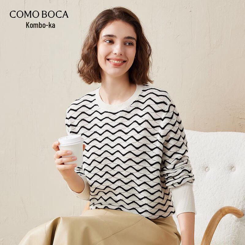 

Komongboka Women s Pure Cashmere Wave Stripe Round Neck Sweater L