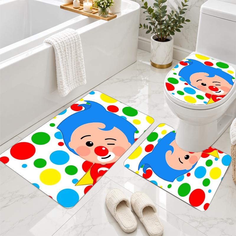 3Pcs Flannel Toilet Mat Set El Payaso Plim Plim Bathroom Rug Non Slip Bath Carpet Home Decor