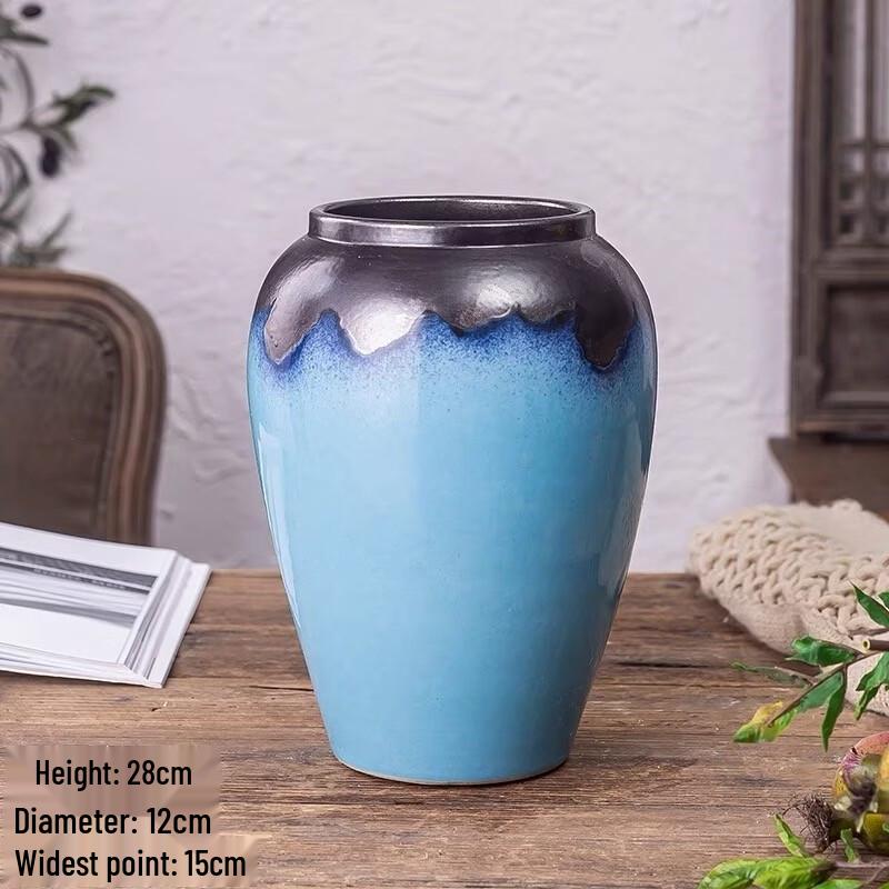 Retro Blue Ocean Ceramic Vase & Flowerpot Set of 2