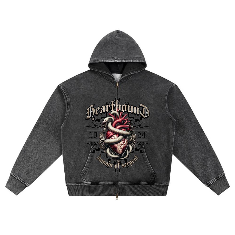 DTG Print Knitted Denim Zip-Up Hoodie Heart Hound Brother Print Zipper Hoodies