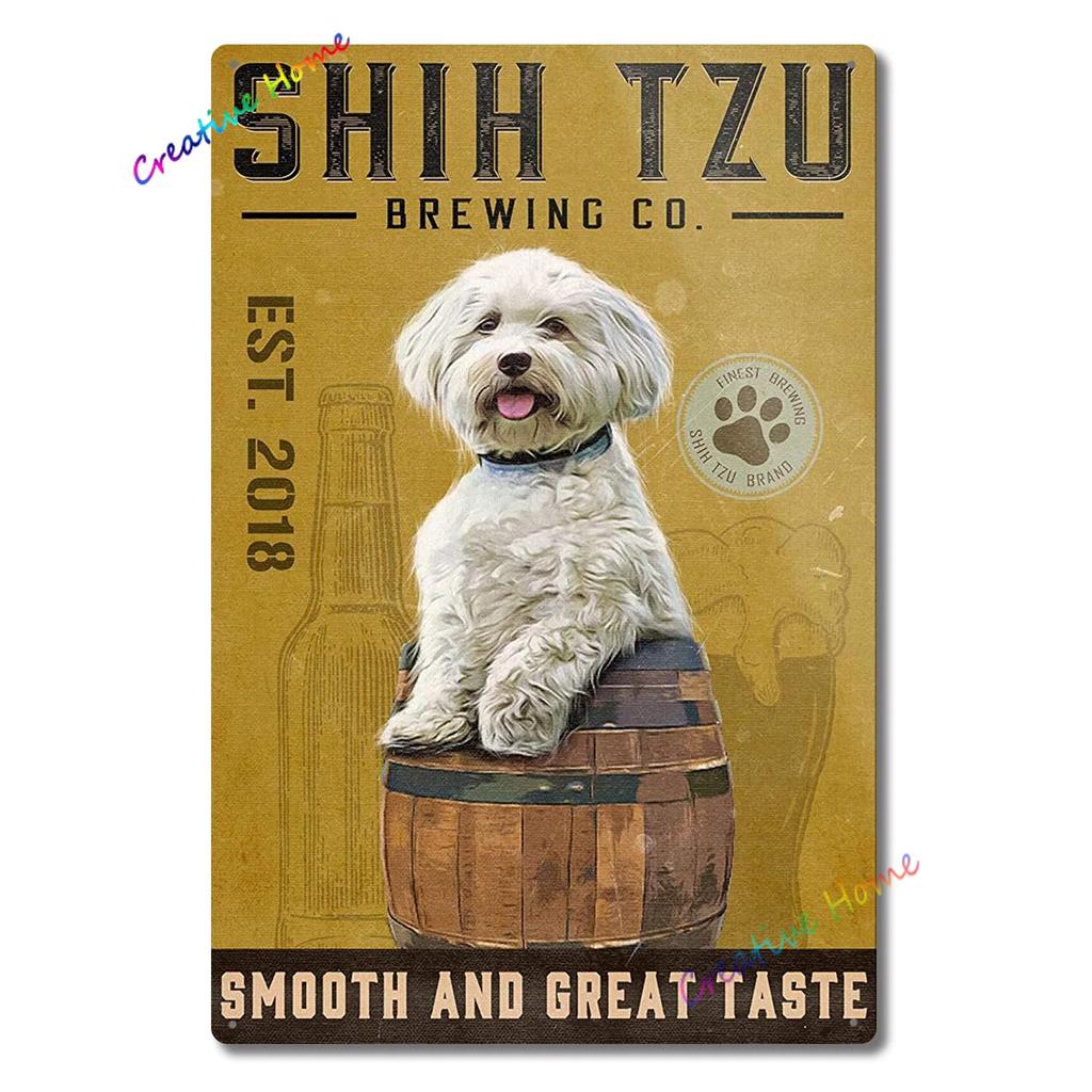 Dog Metal Tin Sign Shih Tzu Co. Bath Soap Wash Your Paws Printed Poster Bathroom Toilet Living Room Home Art Wall Decor 8X12inch