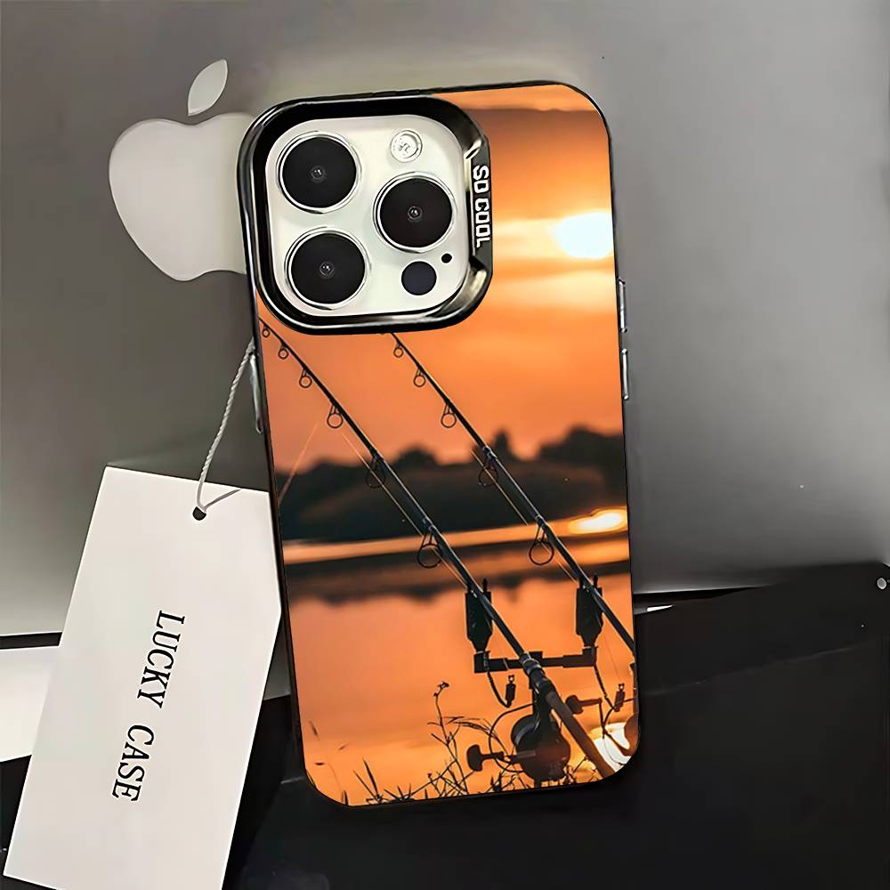 Karpfenfisch Angelrute coque Handyhülle Für iPhone 16,15,14,13,12,11,Pro,XS,Max,Plus,Mini,SE Schwarz Candy Matt Stoßfeste Hülle