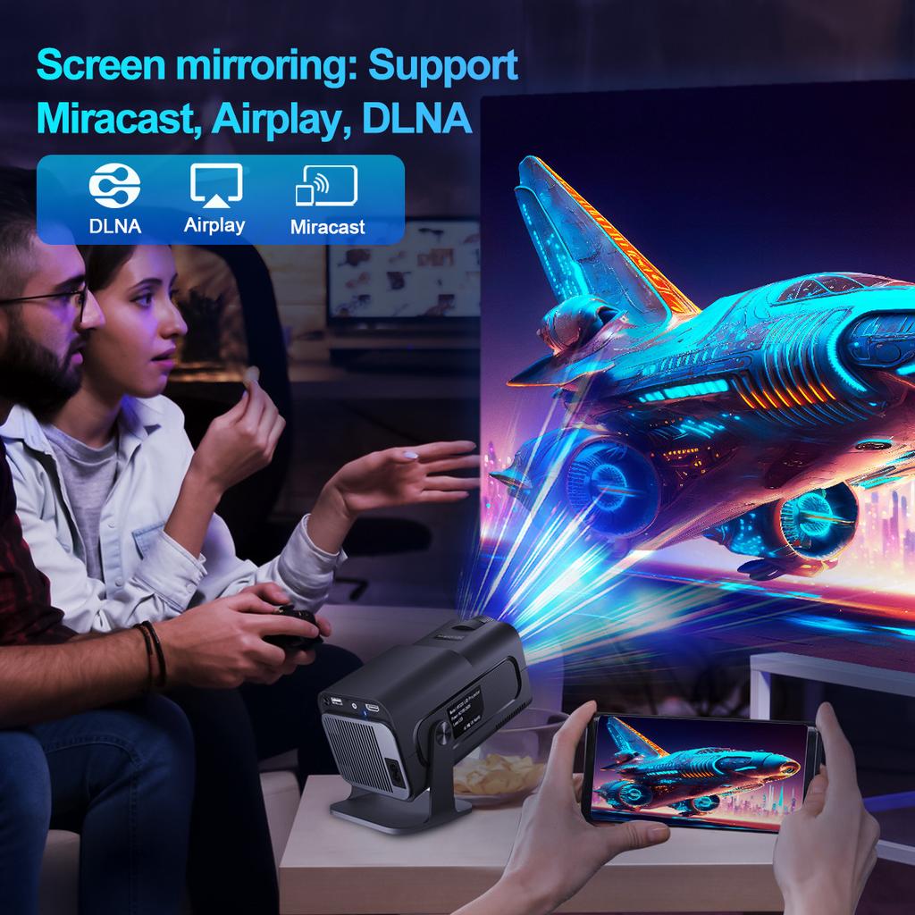 2024 Android 11 390ANSI HY320 Projector 4K Native 1080P Dual Wifi6 BT5.0 Cinema Outdoor Portable Projector