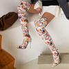 Ladies Pointed Bling Diamond Thigh Boots Rhinestone Boots Printed Retro Over The Knee Boots Transparent Stiletto High Heels Size