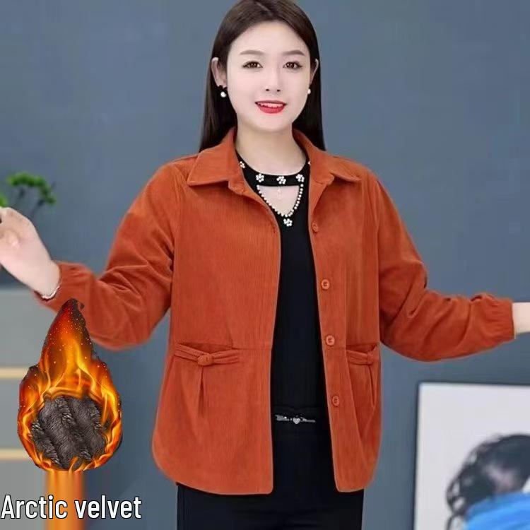 Mom's Premium Corduroy Jacket: Versatile, Loose-Fit Casual Top for Middle-Aged and Elderly Women - Spring and Autumn Wear