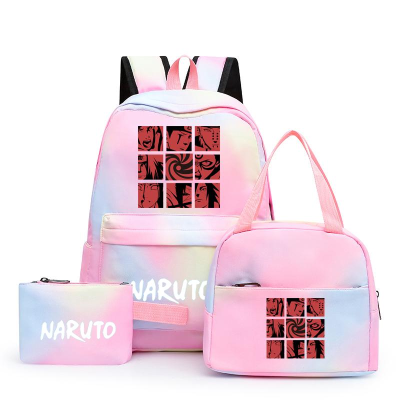 3Pcs/set Anime Naruto Canvas Backpack for Girl with Lunch Bag Pen Case Backpack Student Back To School Backpack Rucksack Mochila
