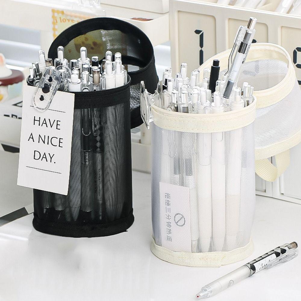 Portable Mesh Pencil Case Simple Stationery Storage Organizer Back To School