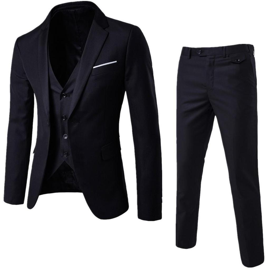 Spring 2020 Business Casual Three-Piece Suit: One-Button Design for Groom & Best Man (Sizes S-6XL).