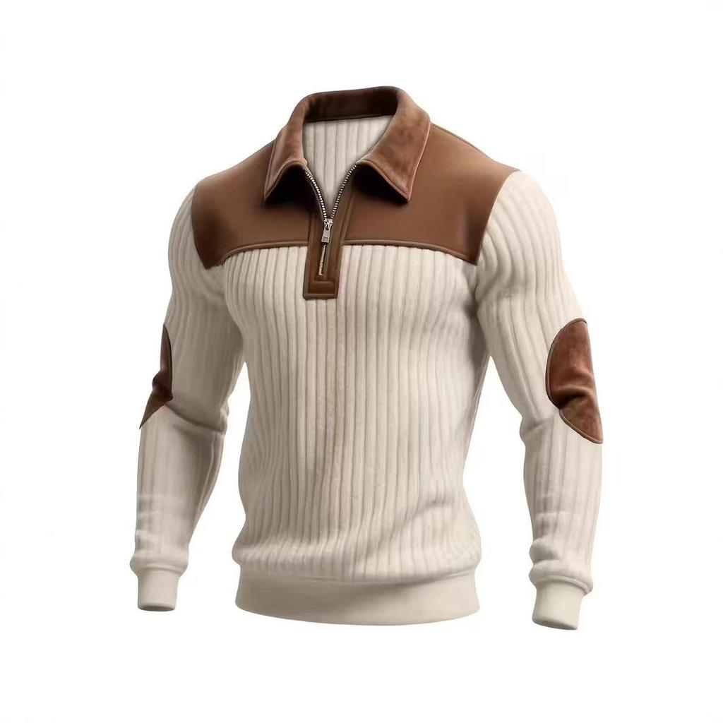 Autumn Winter Men's Half Zipper Patchwork Fashion Sweater Casual Knitting Pullovers Man