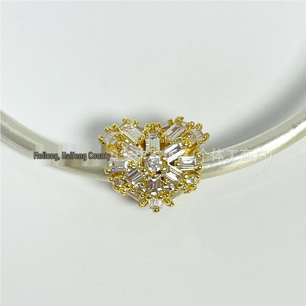 Браслет Pandora из стерлингового серебра S925 с золотыми блестящими квадратными и сердечками