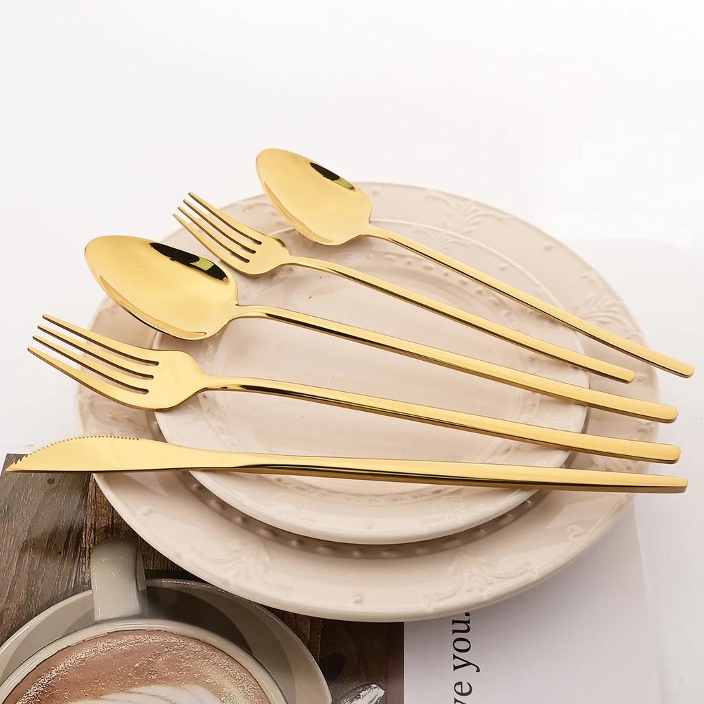 40pcs Rose Gold Dinnerware Set Mirror Fork Knife Spoon Tableware Western Stainless Steel Cutlery Set Dessert Fork Spoon Flatware
