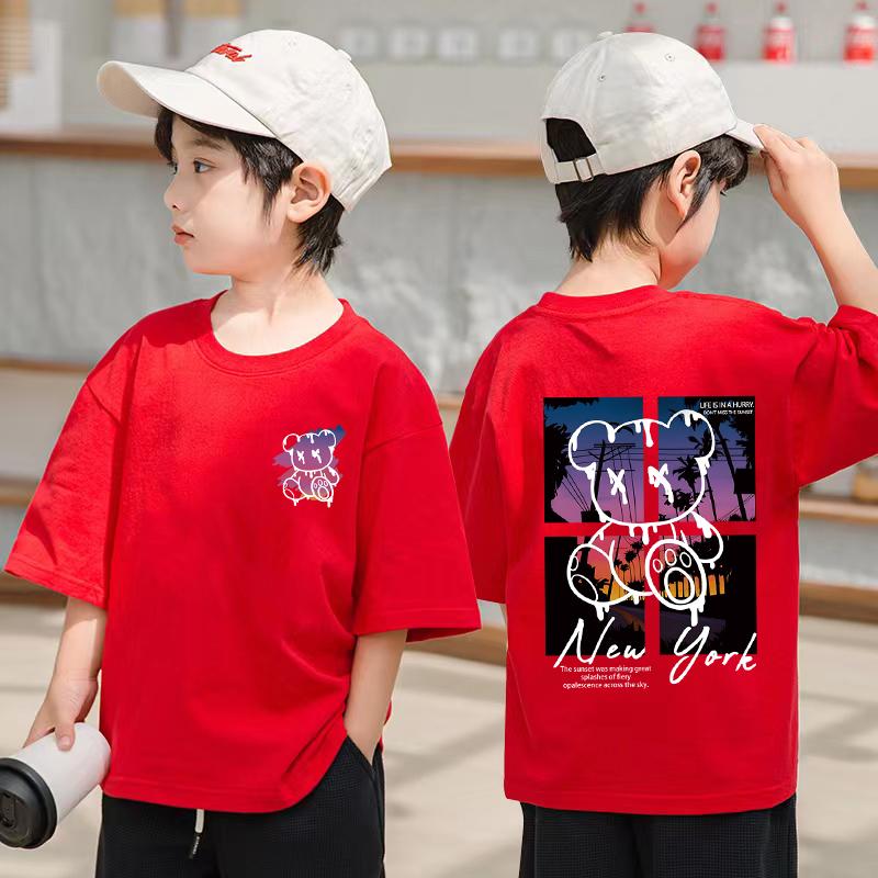 Korean children s clothing summer top art New York City pattern T-shirt for baby boys short sleeved shirt children s clothing 140