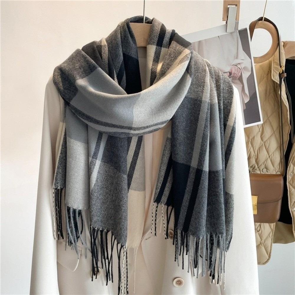 Thick Imitation Cashmere Shawl Keep Warm Shawl Wrap Simple Plaid Scarf  Girl