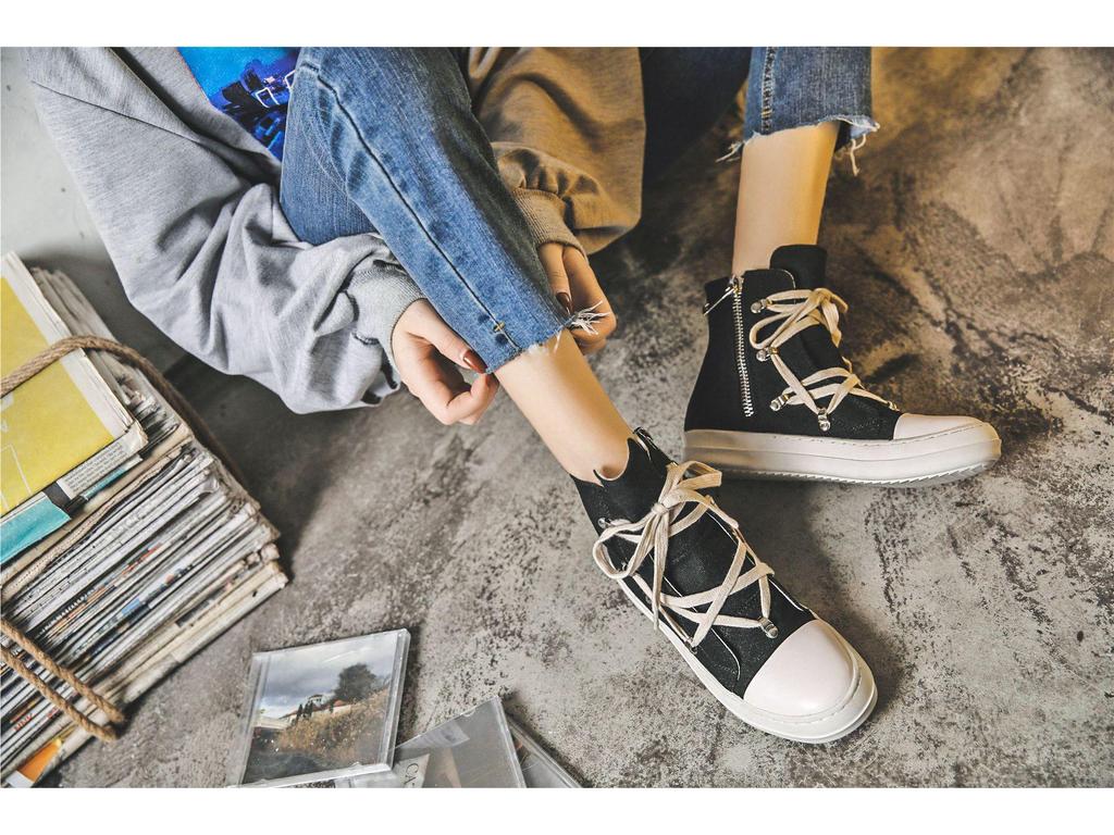 Spring 24 Pentagram Thick-Soled Canvas Sneakers: Stylish Unisex Hip-Hop High-Tops for Street Fashion