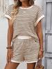 2026 Summer Women's Fashion Round Neck Patchwork Short Sleeve Shorts Casual Two-Piece Set