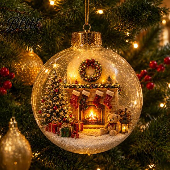 Glowing Christmas Ornaments Story Ornament Mini Holiday Scene In Ball with Warm LED 3D Acrylic Hanging Baubles Light Clear Decoration for Tree Home