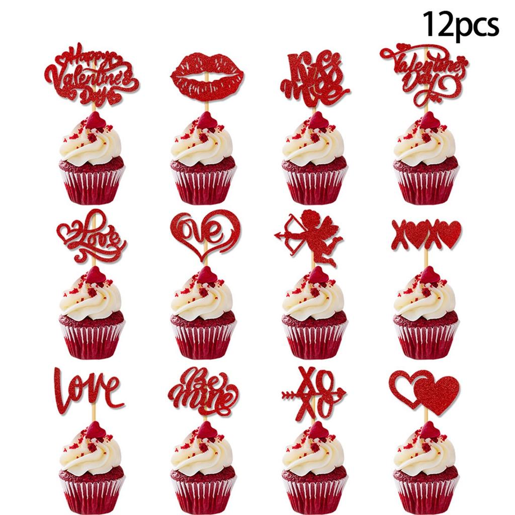 Happy Valentine's Day Cupcake Glitter Love Lips I Love Is My Cupcake Valentine's Day Choice Theme Wedding Party Cake Decoration Red Supplies