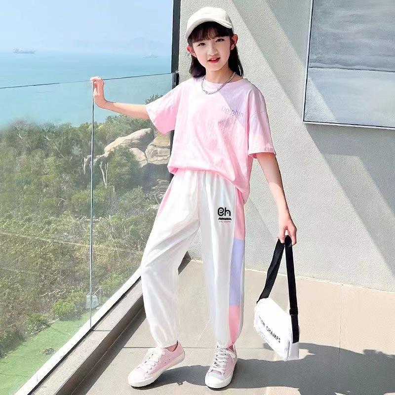 Dívčí letní tričko s krátkým rukávem + šortky set Trendy ležérní outfit Dětské módní oblečení Dětské letní oblečení