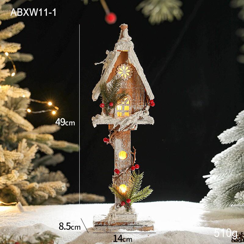 Christmas Wooden Lighted Snow House Mini Cabin European Vintage Xmas Decor