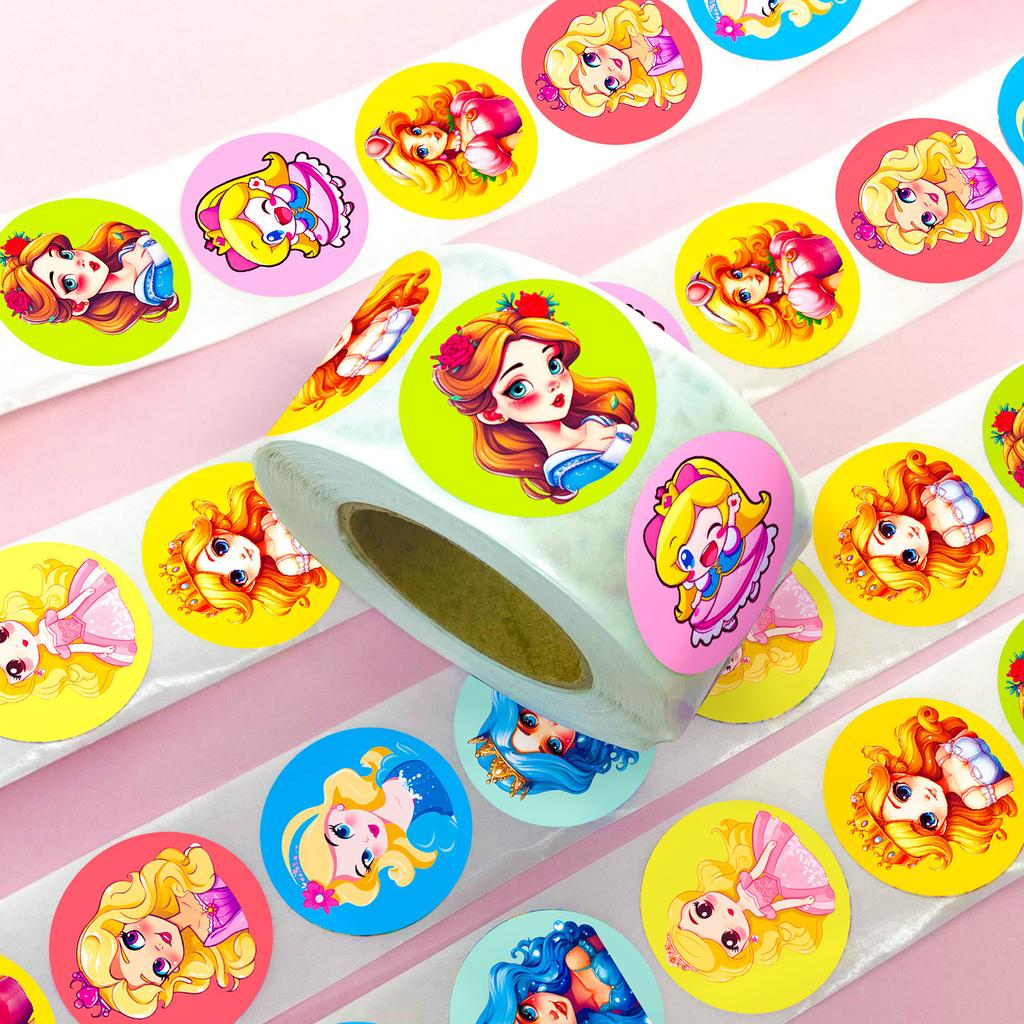 500 Pieces/roll Cartoon Princess Sticker Roll Sticker New Product Water Cup Notebook Decoration Sticker Seal