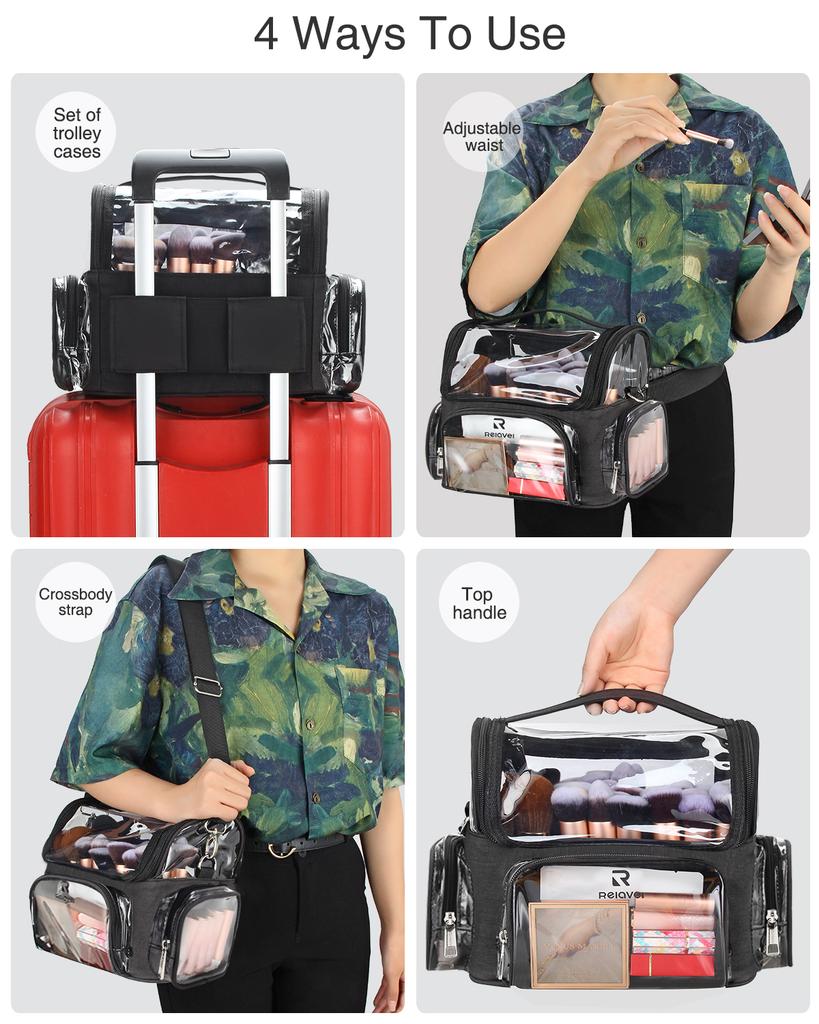 Estojo Profissional para Pincéis de Maquiagem Relavel 4 Bolsas Pequenas Porta Grande Bolsa de Viagem PVC Transparente Impermeável+Nylon Fechamento com Zíper