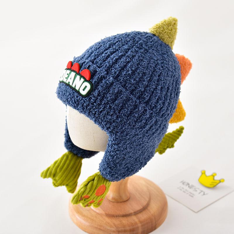 New little dinosaur cartoon ear protection hat boy baby knitted hat autumn and winter new children's wool warm and windproof