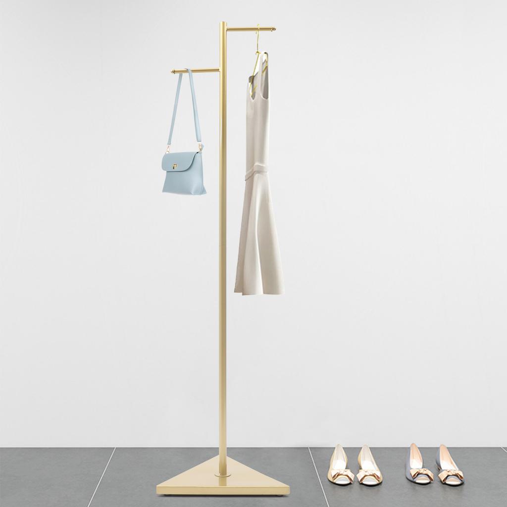 Elegant Gold Coat Rack with Sturdy Triangle Base, Space-Saving Standing Garment Hanger, 61/66.9 Inch Height, 17.7 Inch Wide Base
