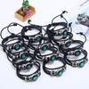 Luminous Twelve Constellation Artificial Gemstone Bracelet ;Beaded Rope Pu Leather 12 Constellation Woven Bracelet