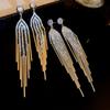 Inlaid Rhinestone Flowers Long Tassel Women Earrings Temperament Silver Needle Exaggerated Zircon Drop Earrings Sparkle Jewelry