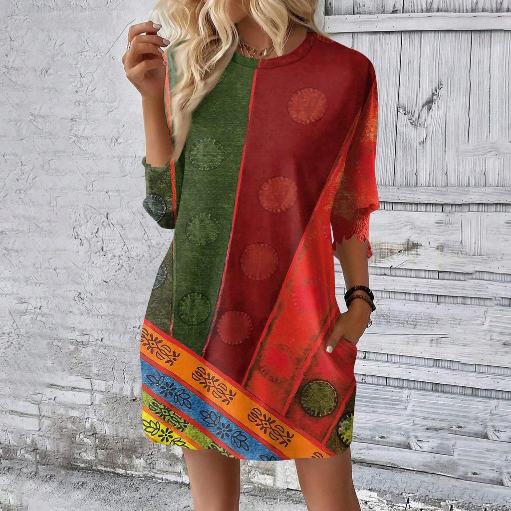 Women's Fashionable Retro Printing Loose Dress