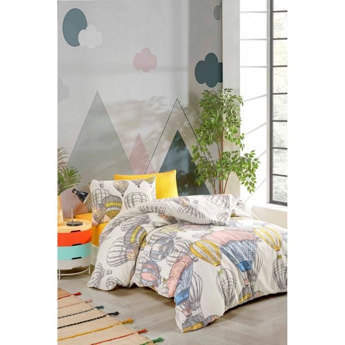 Parure de lit - 1 housse de couette 220 x 240 cm + 2 taies d'oreiller 60 x 60 cm - 100% coton renforcé - Moutarde