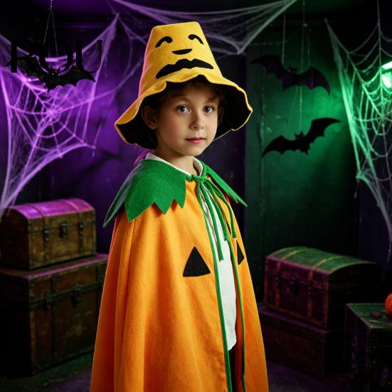 Lightweight Halloween Cosplay Cape Pumpkin Poncho Costume for Kids Adults, Unisex Soft Adjustable Neckline Cloak Cape, Party Outfits Masquerade,