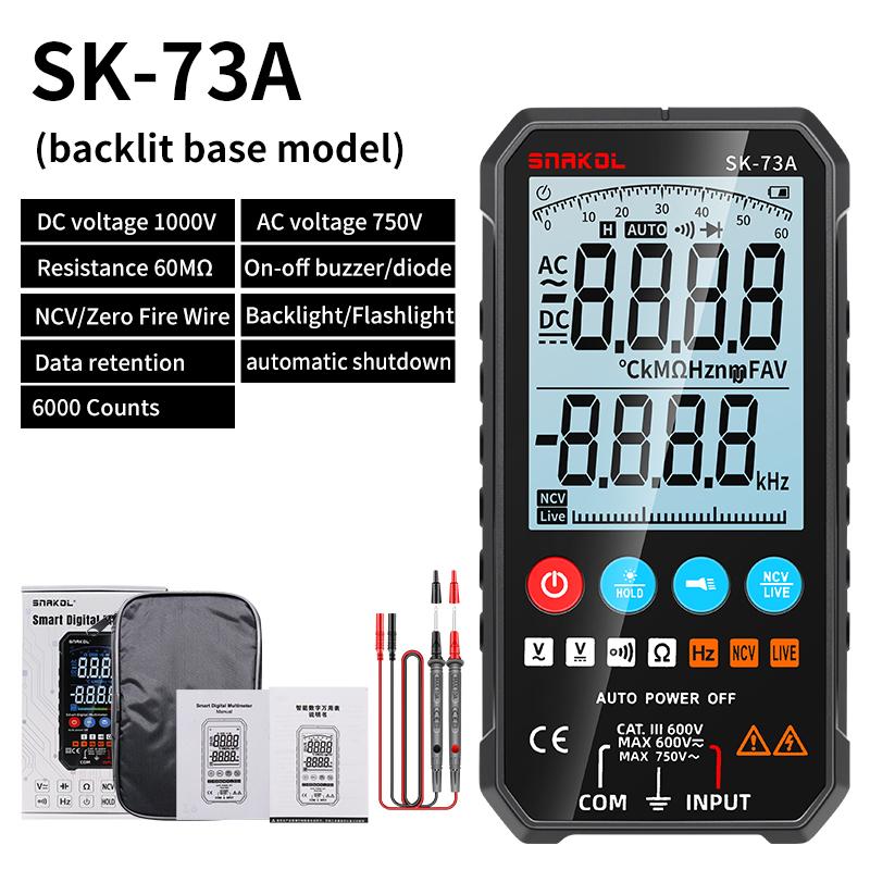 

Snakol SK73C Міні-цифровий мультиметр Розумний тестер-електрик для постійного/змінного струму, ємність, Ом, Гц, NCV, професійний мультитестер