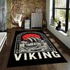 Viking Ship Carpet with Red Sun, Runic Border, Black Nordic Decor Suitable for Use As an Anti-slip for Living Room Bedroom Sofas