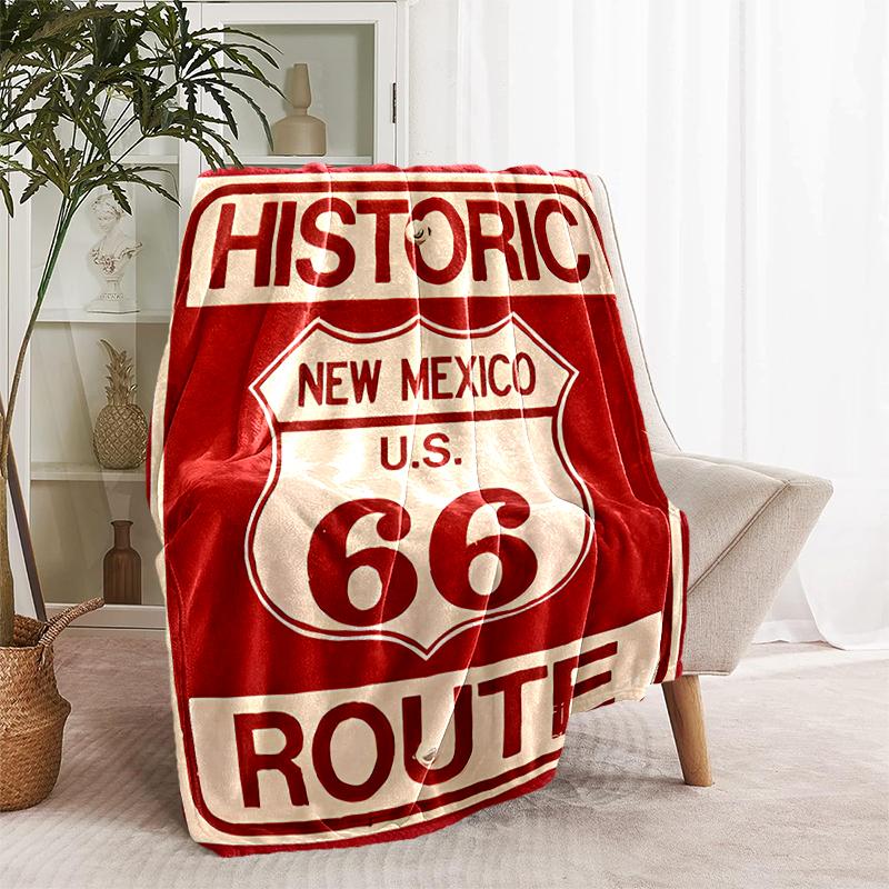 1pc Blanket U.S. Route 66(0) Print Design, Lightweight Blanket for Sofa, Bed- Soft &Warm, Gift for All Seasons like Christmas, Halloween