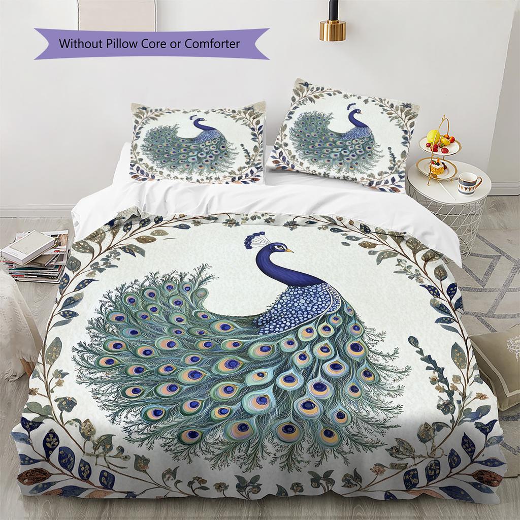 Peacock 2 Pattern Bedding Quilt Set Quilt Cover Pillowcase Home Decoration Gift (1 * Duvet Cover + 2 * Pillowcase, Without Core)