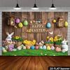 2D rustikales Frohe Ostern Banner - Holz Wand Hase Eier Kulisse für Osterfeier Fotografie