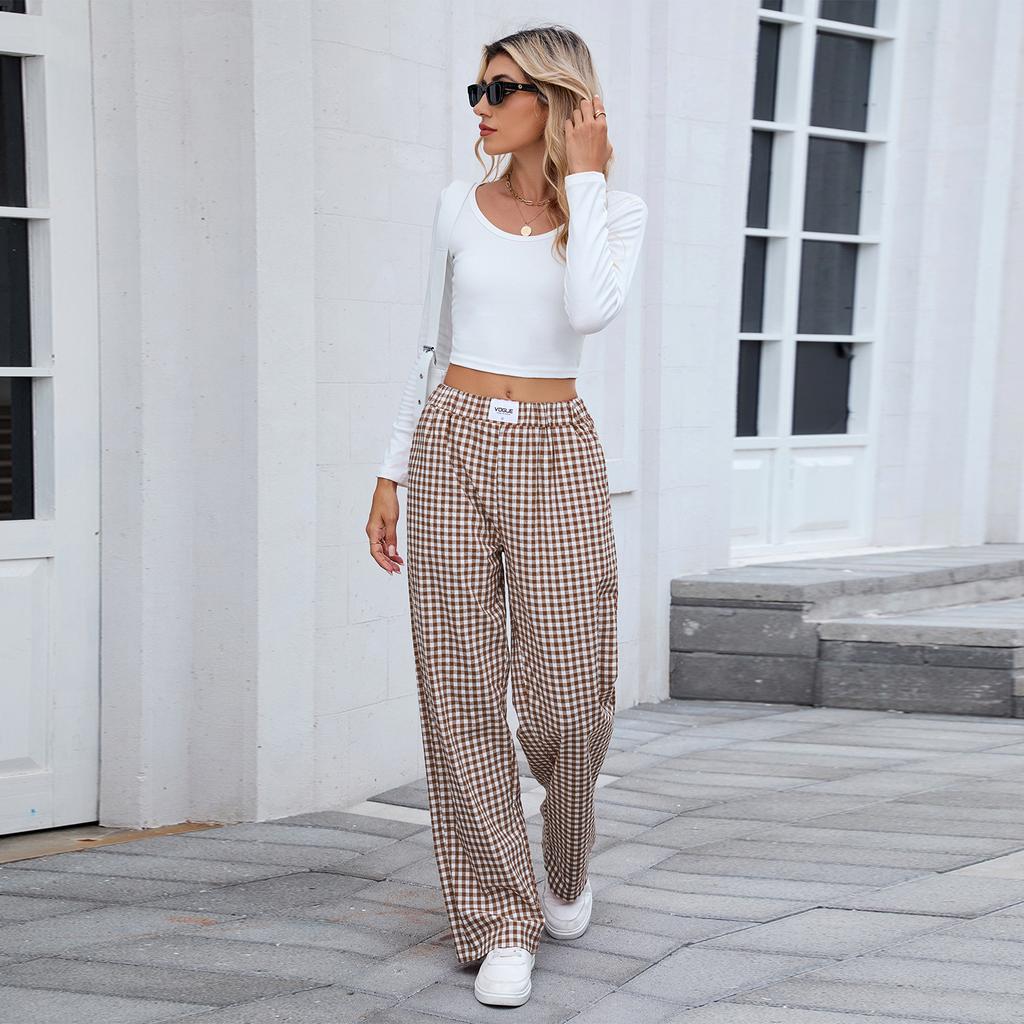 European and American Women's Pure Cotton Plaid Casual Boxer Pants Loose Pocket Trousers
