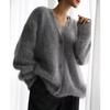 Autumn Winter Plush Women Cardigan Sweater Imitation Mink Fur Versatile Casual Knitwear Female V-neck Loose Ladies Knitted Top