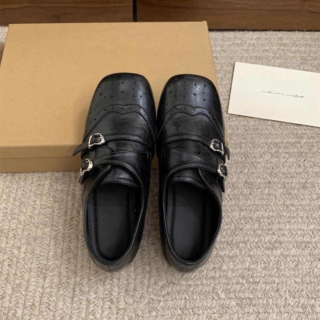 Inner Height Increase and Fleece Retro Square Head Single Shoes Platform Loafers Women's British Style Small Leather Shoes