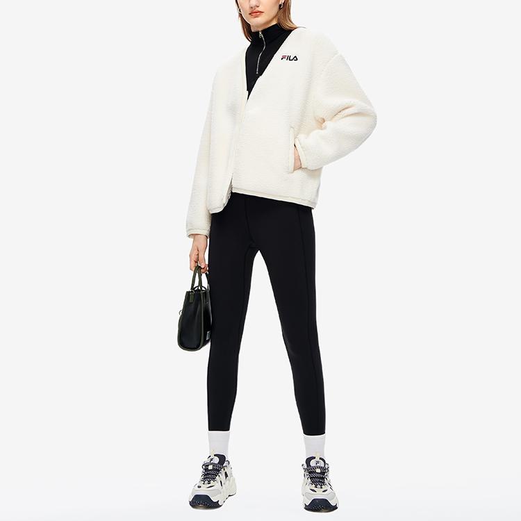Fila Simple Casual Lamb Fleece Solid Jacket Women Jacket Cloud-White F11W249917F-WT