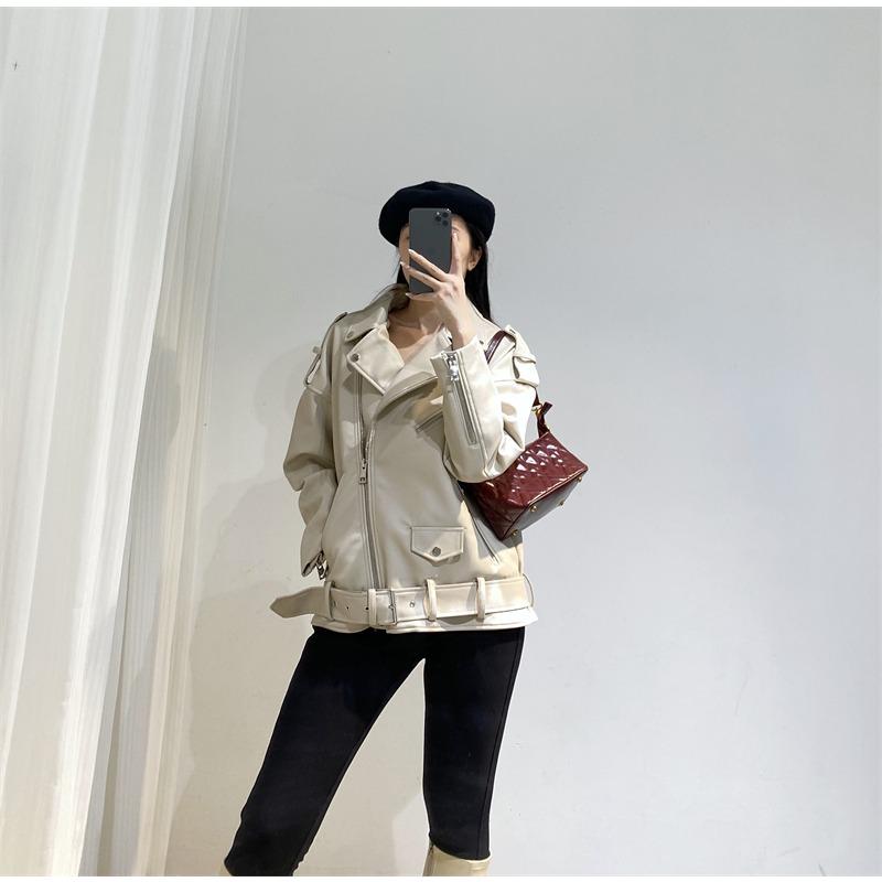 2023 New Women's Motorcycle Leather PU Imitation Leather Loose Jacket Black Jacket