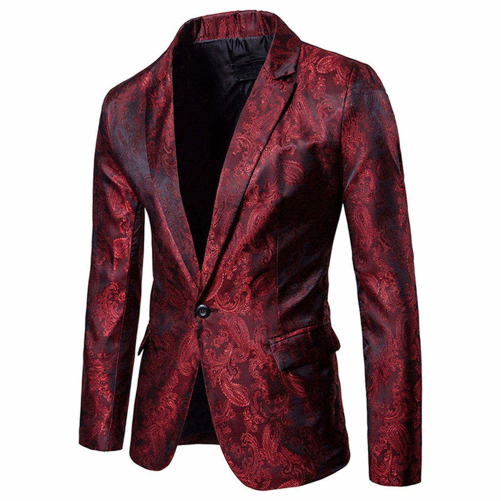 Men's Court Style Dark Grain Design Fashion One Button With Slim Suit