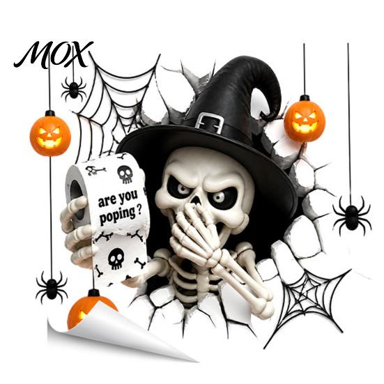 Bat Spider Web Stickers Halloween Toilet Seat Cover Stickers, Scary 3D Crack Ghost Skeleton Removable Pumpkin Wall Decals Tank Lid Decals, Waterproof