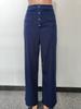 Women's High Waist Wide Leg Pants with Button Detail In Red Brown