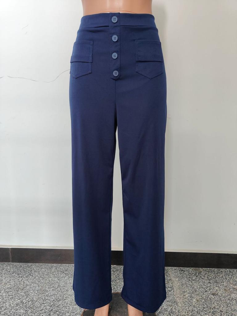 Women's High Waist Wide Leg Pants with Button Detail In Red Brown